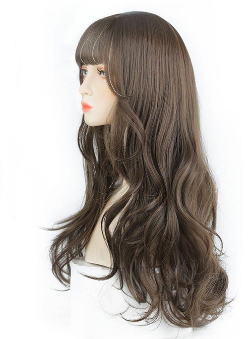 Daily Commute Versatile Fluffy Large Wavy Cute Flat Bangs Long Curly Hair Classic Lolita Full Head Wig