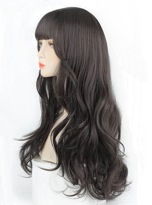 Daily Commute Versatile Fluffy Large Wavy Cute Flat Bangs Long Curly Hair Classic Lolita Full Head Wig