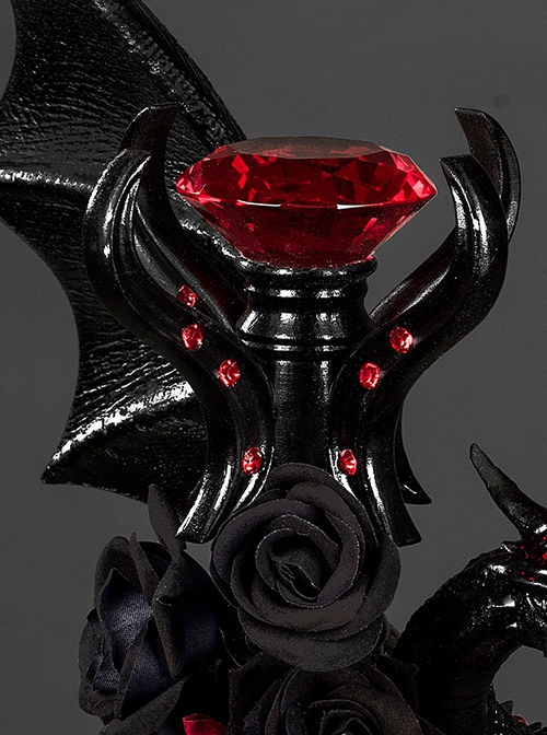 Gorgeous Noble Elegant Rights Power Ruby Rose Dark Gothic Lolita Demon Western Black Dragon Long Staff