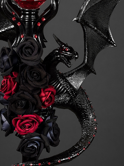 Gorgeous Noble Elegant Rights Power Ruby Rose Dark Gothic Lolita Demon Western Black Dragon Long Staff