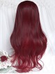 Dragon And Rose Series Cherry Wine Red Cute Flat Bangs Long Curly Hair Tsundere Attribute Sweet Lolita Full Head Wig