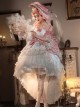 Riparbella Series White Pink Noble Gorgeous Flower Wedding Classic Ribbon Bowknot Ruffles Lolita Sleeveless Dress Hat Set