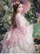 Riparbella Series White Pink Noble Gorgeous Flower Wedding Classic Ribbon Bowknot Ruffles Lolita Sleeveless Dress Hat Set