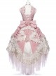 Riparbella Series White Pink Noble Gorgeous Flower Wedding Classic Ribbon Bowknot Ruffles Lolita Sleeveless Dress Hat Set