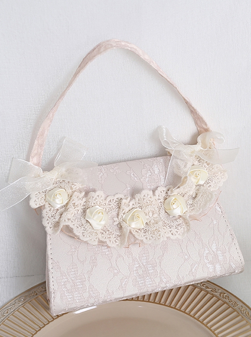 French Style Romantic Apricot Rose Lace Cheongsam Elegant Fresh Classic Lolita Lady Handheld Shoulder Crossbody Bag