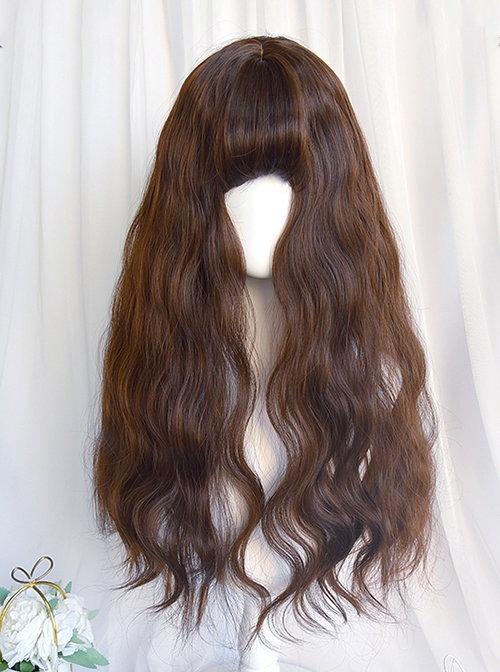 Shepherd Girl Series Soft Elegant Versatile Fluffy Wool Curly Air Flat Bangs Corn Perm Classic Lolita Full Head Wig