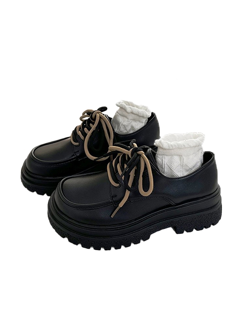 Versatile British Soft Bottom Forest Style Contrast Color Shoelaces Retro Round Toe School Lolita Mary Jane Platform Shoes