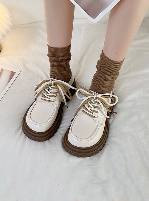 Versatile British Soft Bottom Forest Style Contrast Color Shoelaces Retro Round Toe School Lolita Mary Jane Platform Shoes