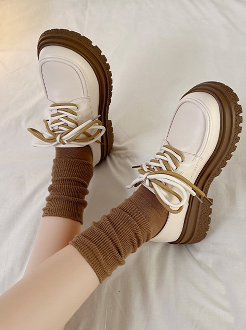 Versatile British Soft Bottom Forest Style Contrast Color Shoelaces Retro Round Toe School Lolita Mary Jane Platform Shoes