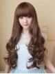 Japanese Style Brown Daily Versatile Naturally Fluffy Flat Bangs Big Wave Long Curly Hair Sweet Lolita Full Head Wig