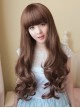 Japanese Style Brown Daily Versatile Naturally Fluffy Flat Bangs Big Wave Long Curly Hair Sweet Lolita Full Head Wig