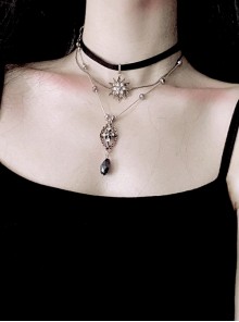 Baroque Black Artificial Gemstone Alloy Steampunk Dark Gothic Lolita Exotic Accessory Chocker Necklace