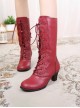 Nightmare Feather Knight Series Retro Round Toe Petal Edge Ribbon Plus Velvet Warm Steampunk Lolita Knight Boots