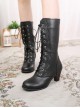 Nightmare Feather Knight Series Retro Round Toe Petal Edge Ribbon Plus Velvet Warm Steampunk Lolita Knight Boots