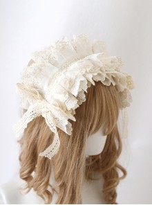 Apricot French Gorgeous Ruffles Elegance Exquisite Sweet Soft Classic Lolita Girl Lace Bowknot Ribbon Headgear Headband