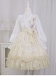 Flowers And Poems Series White Apricot Elegant Girly Mesh Yarn Apron Tulip Embroidery Classic Lolita Lantern Sleeves Dress