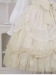 Flowers And Poems Series White Apricot Elegant Girly Mesh Yarn Apron Tulip Embroidery Classic Lolita Lantern Sleeves Dress