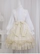 Flowers And Poems Series White Apricot Elegant Girly Mesh Yarn Apron Tulip Embroidery Classic Lolita Lantern Sleeves Dress