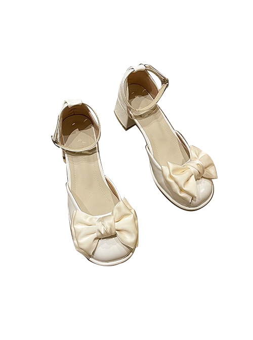 Fairy Style Summer Elegant French Romance Versatile PU Sweet Lolita Bowknot Cap Toe Mid Heel Sandals Shoes