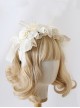 Versatile Gorgeous Elegant Handmade Apricot Satin Rose Lace Mesh Yarn Ribbon Bowknot Classic Lolita Headband