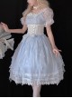 Mermaid Princess Series Flower Wedding Aqua Blue Dreamy Pearl Mesh Yarn Exquisite Sweet Lolita Puff Sleeves Dress