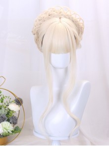 Milk Puff Series Light Blonde Long Curly Hair Noble Lady Hairstyle Flower Bead Chain Hair Accessory Classic Lolita Wig Set