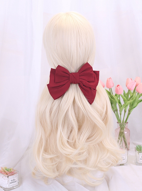 Milk Puff Series Light Blonde Long Curly Hair Noble Lady Hairstyle Flower Bead Chain Hair Accessory Classic Lolita Wig Set