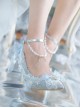 Dreamy Ice Blue Flower Wedding Handmade Mesh Yarn Bowknot Pearl Eternal Flower Classic Lolita Stiletto Heels Shoes