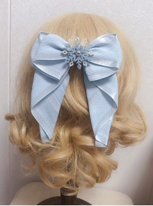 Simple Daily Ice Blue Pearl Snowflake Christmas Style Lace Multiple Layers Bowknot Classic Lolita Hairpin