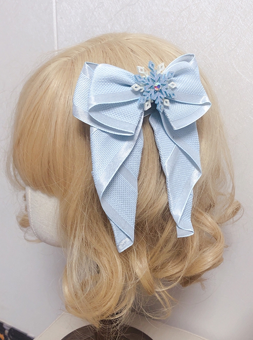 Simple Daily Ice Blue Pearl Snowflake Christmas Style Lace Multiple Layers Bowknot Classic Lolita Hairpin