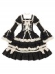 Seventh Night Chapter Series Black Apricot Ruffled Square Collar Ribbon Lace Soft Cotton Doll Classic Lolita Puff Sleeves Dress Six Set