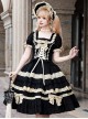 Seventh Night Chapter Series Black Apricot Ruffled Square Collar Ribbon Lace Soft Cotton Doll Classic Lolita Puff Sleeves Dress Six Set