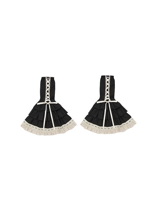 Seventh Night Chapter Series Black Apricot Ruffled Square Collar Ribbon Lace Soft Cotton Doll Classic Lolita Puff Sleeves Dress Six Set