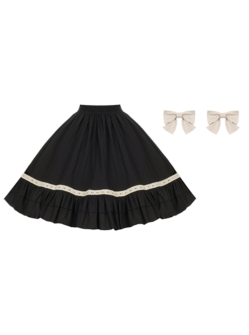 Seventh Night Chapter Series Black Apricot Ruffled Square Collar Ribbon Lace Soft Cotton Doll Classic Lolita Puff Sleeves Dress Six Set