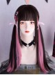 Landmine Girl Subculture Twin Ponytails Cool Black Pink Highlights Long Straight Hair Flat Bangs Sweet Lolita Full Head Wig