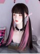 Landmine Girl Subculture Twin Ponytails Cool Black Pink Highlights Long Straight Hair Flat Bangs Sweet Lolita Full Head Wig