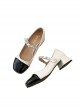 Retro Daily Versatile Elegant Lady Style Black Toe Cap Mary Jane Metal Buckle Classic Lolita Thick Heel Leather Shoes