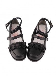 Merulu Series Japanese Style Daily Versatile Lace Ruffles Flower Trim Bowknot Girl Cute Sweet Lolita Shoes