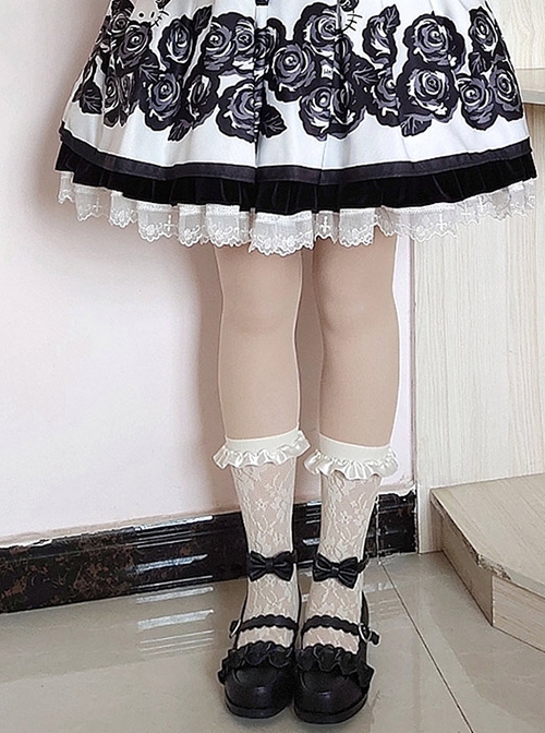 Merulu Series Japanese Style Daily Versatile Lace Ruffles Flower Trim Bowknot Girl Cute Sweet Lolita Shoes