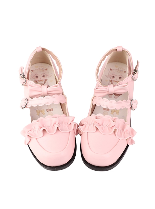 Merulu Series Japanese Style Daily Versatile Lace Ruffles Flower Trim Bowknot Girl Cute Sweet Lolita Shoes