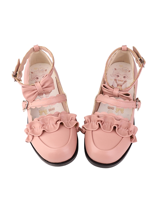 Merulu Series Japanese Style Daily Versatile Lace Ruffles Flower Trim Bowknot Girl Cute Sweet Lolita Shoes