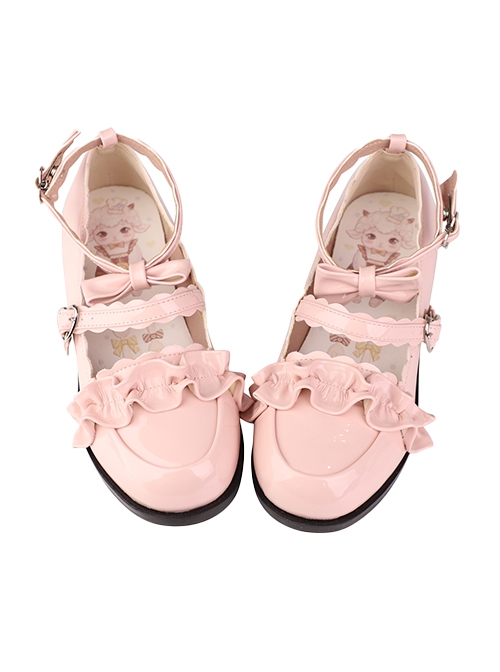 Merulu Series Japanese Style Daily Versatile Lace Ruffles Flower Trim Bowknot Girl Cute Sweet Lolita Shoes