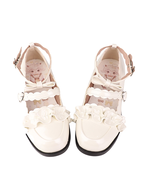 Merulu Series Japanese Style Daily Versatile Lace Ruffles Flower Trim Bowknot Girl Cute Sweet Lolita Shoes