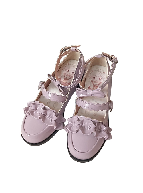 Merulu Series Japanese Style Daily Versatile Lace Ruffles Flower Trim Bowknot Girl Cute Sweet Lolita Shoes