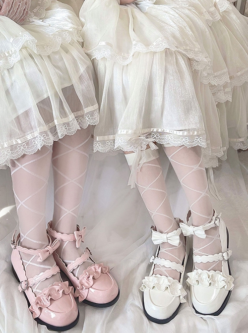 Merulu Series Japanese Style Daily Versatile Lace Ruffles Flower Trim Bowknot Girl Cute Sweet Lolita Shoes