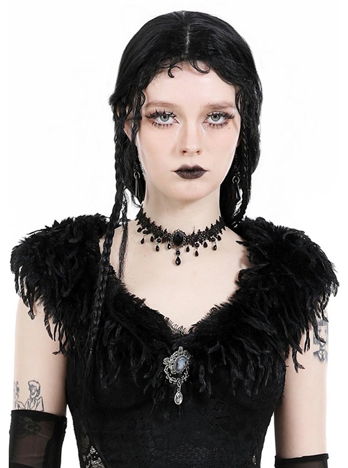 Gothic Dark Palace Retro Lace Gemstone Teardrop Gorgeous Black Necklace