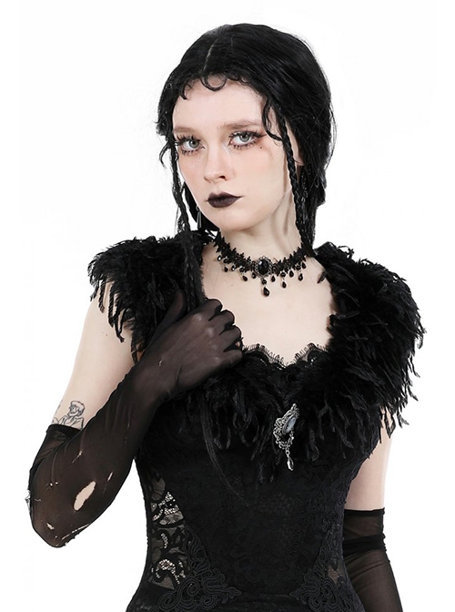 Gothic Dark Palace Retro Lace Gemstone Teardrop Gorgeous Black Necklace