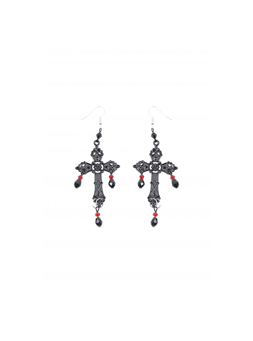 Gothic Dark Style Retro Gorgeous Cross Pendant European Style Earrings