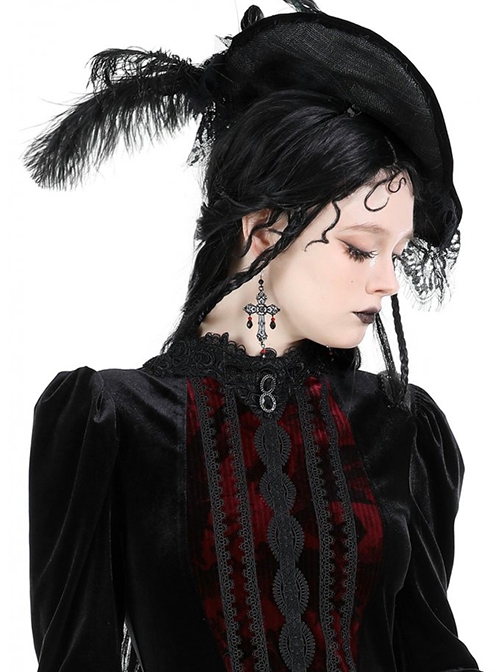 Gothic Dark Style Retro Gorgeous Cross Pendant European Style Earrings