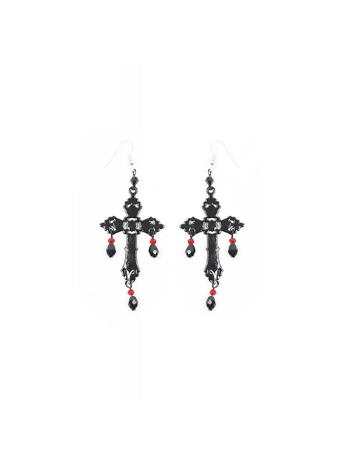 Gothic Dark Style Retro Gorgeous Cross Pendant European Style Earrings